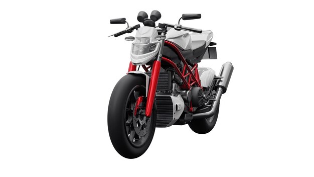 Illustration 3D. Moto de sport urbain rouge sur fond blanc. rendu 3d.