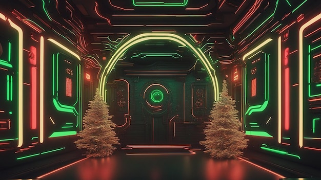 Illustration 3D de Noël Cyberpunk de belle science-fiction