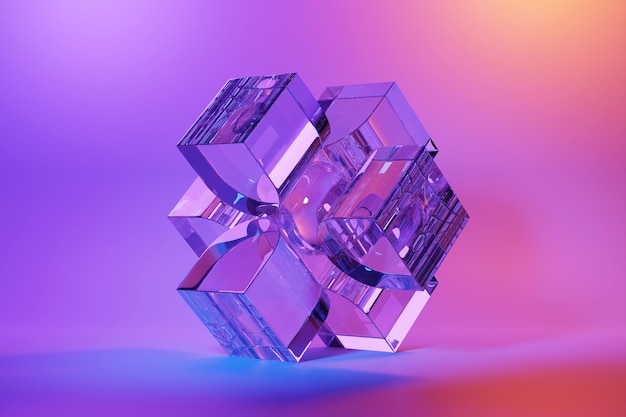 Illustration 3D d'un nœud coloré sous des néons roses Forme fantastique Formes géométriques simples