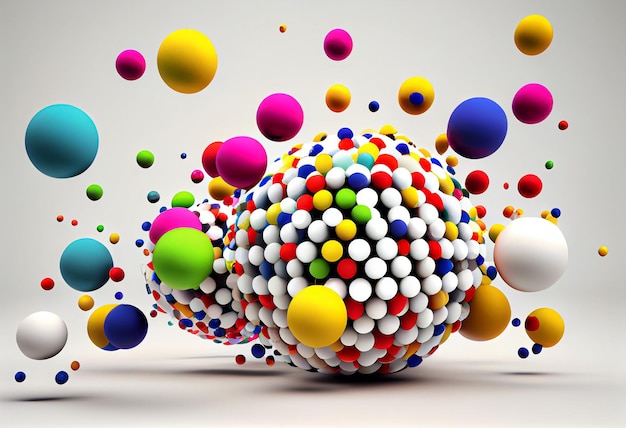 Illustration 3d de nombreuses boules colorées tombant sur fond blanc ai générative