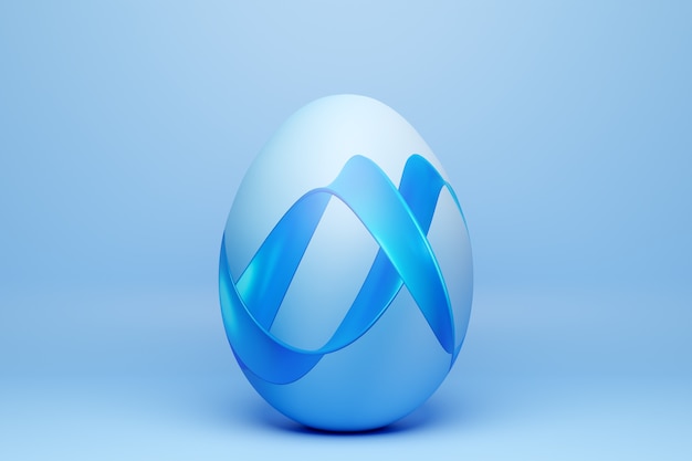 Illustration 3D d'un œuf de poule peint en bleu sous forme de vagues. œufs de Pâques