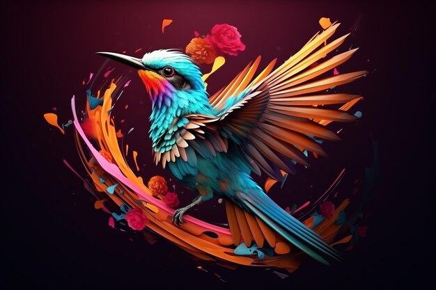 Illustration 3D avec un oiseau réaliste