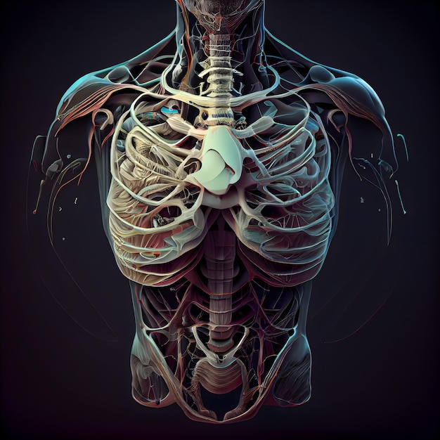 Illustration 3D d'organes mâles avec système nerveux sur fond sombre