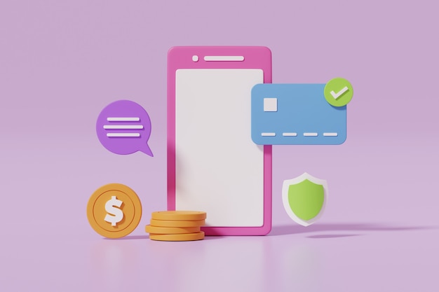 Illustration 3D de paiement mobile