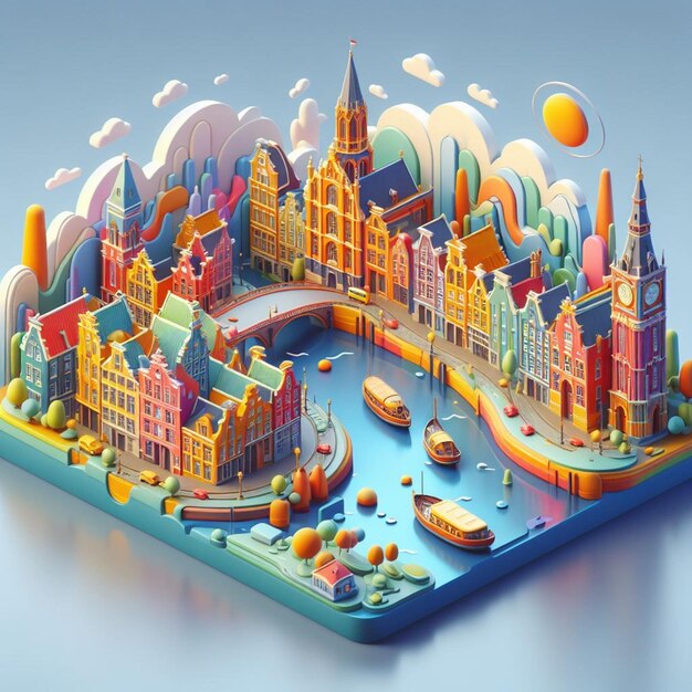 Illustration 3D des Pays-Bas sur fond gris
