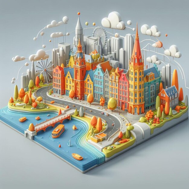 Illustration 3D des Pays-Bas sur fond gris