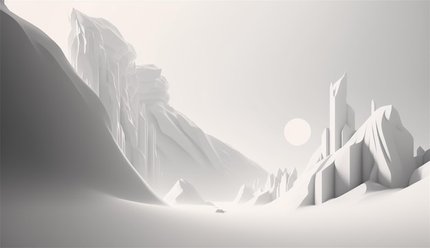 Une illustration 3d d'un paysage gelé avec une montagne en arrière-plan.