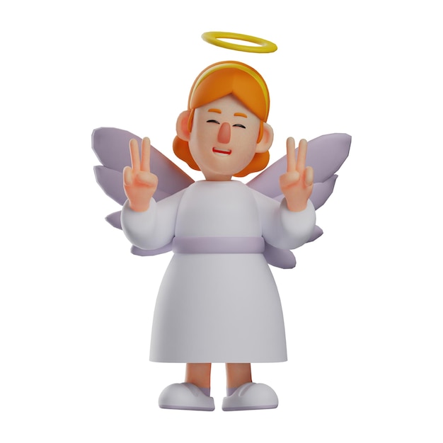 Illustration 3D Personnage d'ange de dessin animé 3D montrant des expressions et des poses amusantes utilisant les ailes