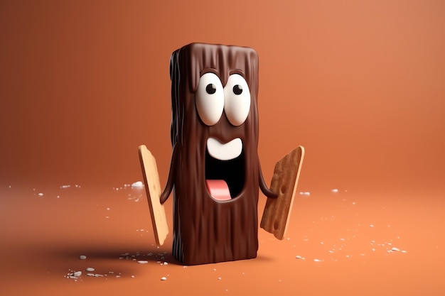 Illustration 3d de personnage de crème glacée au chocolat mignon