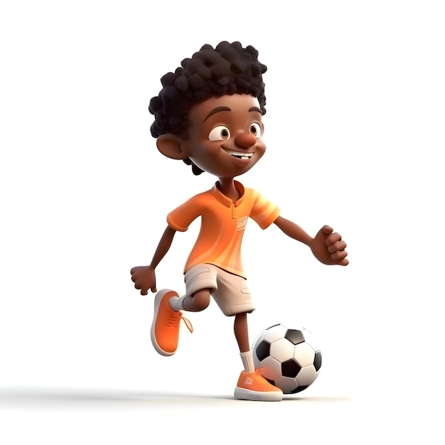 Illustration 3D d'un petit garçon jouant au football avec Clipping Path