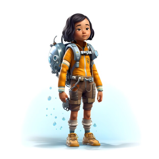 Illustration 3d d'une petite fille en combinaison spatiale avec casque et lunettes