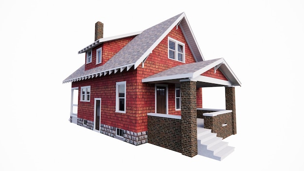 Photo illustration 3d d'une petite maison en briques rouges