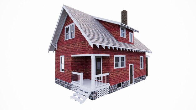 Photo illustration 3d d'une petite maison en briques rouges