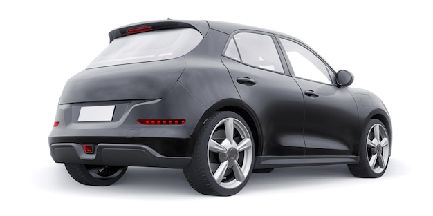 Illustration 3D de petite voiture à hayon électrique mignonne noire