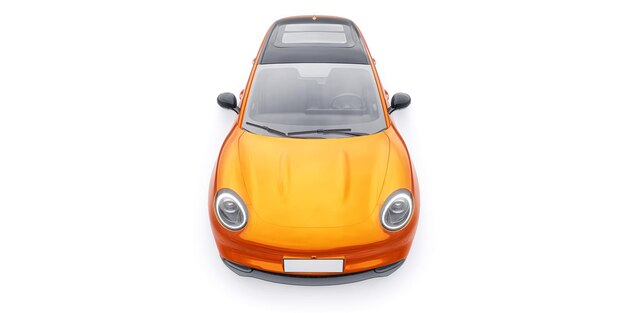 Illustration 3D de la petite voiture à hayon électrique orange mignonne