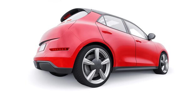 Illustration 3D de la petite voiture à hayon électrique rouge mignonne