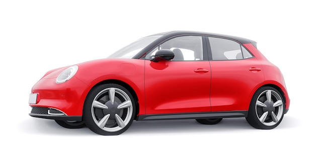Illustration 3D de la petite voiture à hayon électrique rouge mignonne