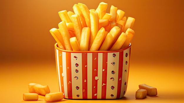 Illustration 3d de petites et mignonnes frites isométriques