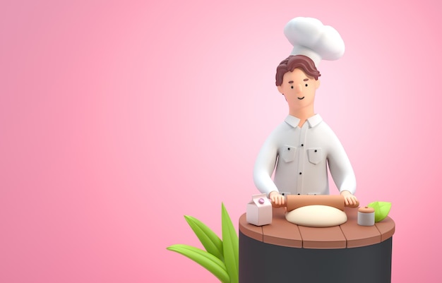 Illustration 3D de pétrissage de chef isolé