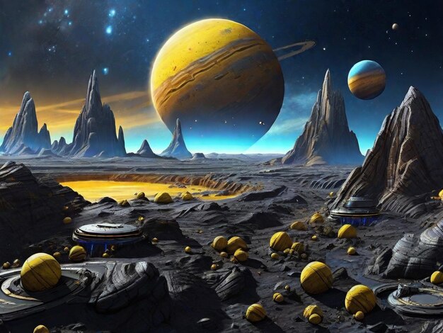 Une illustration en 3D d'une planète extraterrestre fantastique