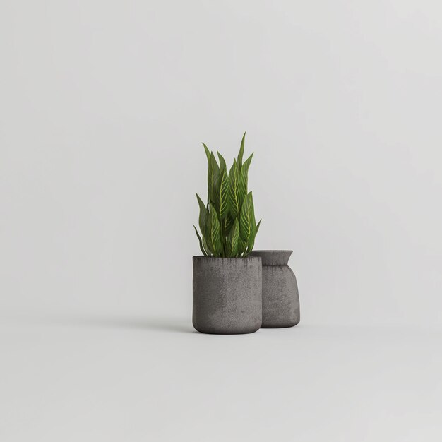 Illustration 3d de plantes d'intérieur en béton isolées sur fond blanc