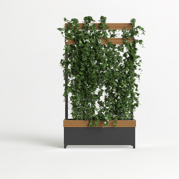 Illustration 3d de plantes noires et en bois avec des plantes grimpantes isolées sur fond blanc