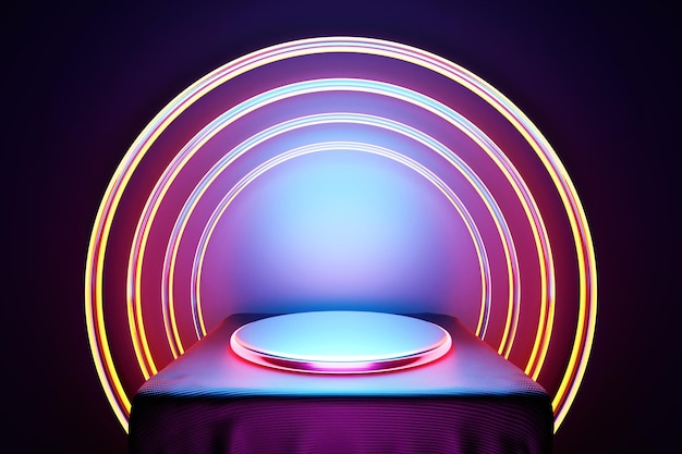 Illustration 3d d'un podium de cercle violet sur le fond d'une composition géométrique Rendu 3d Fond de géométrie minimalisme