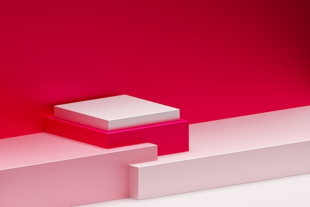 Illustration 3d d'un podium rouge et blanc sur fond monocrome Piédestal vide pour la cérémonie de remise des prix