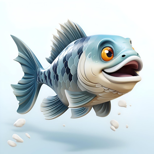 Illustration 3D d'un poisson de dessin animé sautant de l'eau