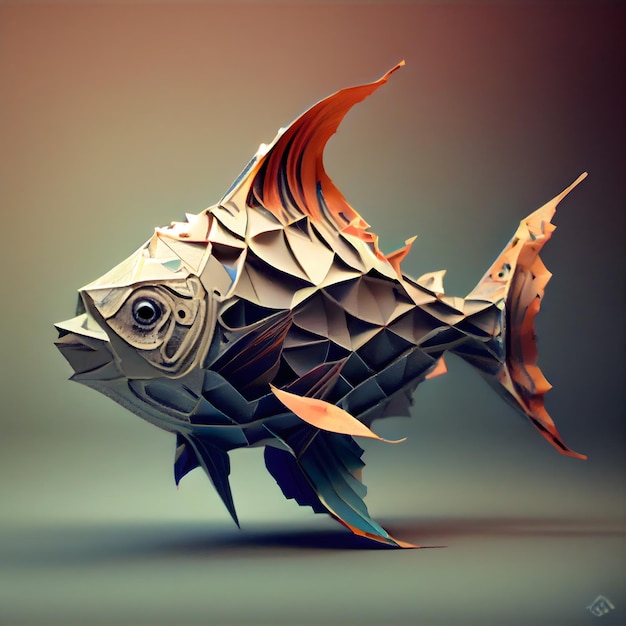 Illustration 3D d'un poisson rouge dans un style low poly