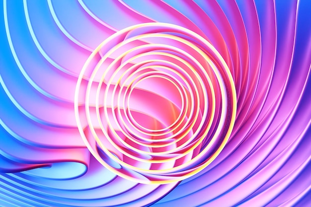 Illustration 3d D'un Portail à Partir D'une Passerelle Circulaire Un Gros Plan D'un Tunnel Monocrome Rond Rose Et Bleu