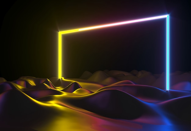 Illustration 3D. Portail de porte laser à hologramme de formes abstraites au néon