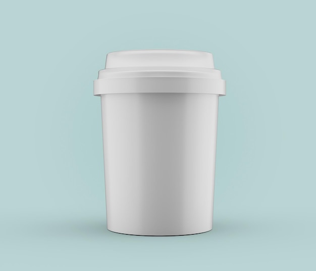 Illustration 3D d'un pot ou d'un récipient en plastique cylindrique blanc vide sur un fond turquoise clair