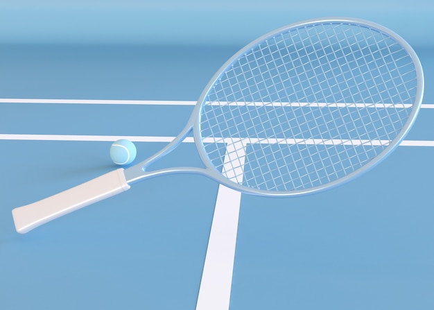 Illustration 3D. Raquette et balle de tennis.