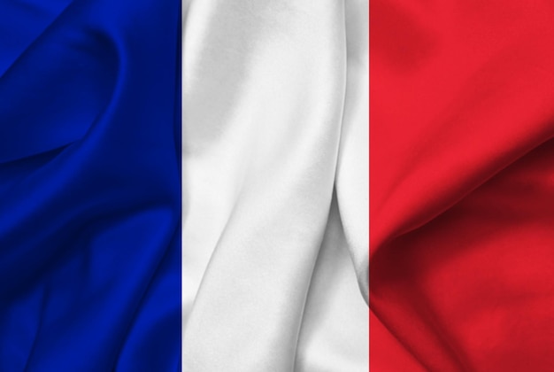 Illustration 3D réaliste du drapeau de la France sur fond de soie