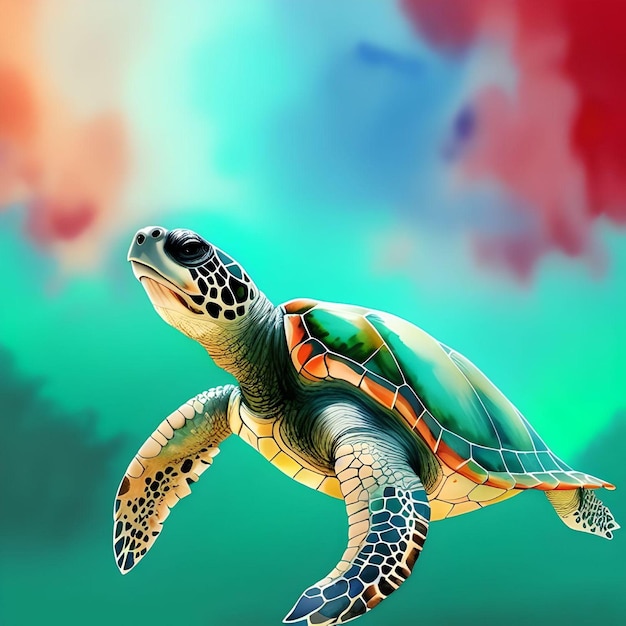 Illustration 3D réaliste de la tortue de mer isolée sur un fond coloré