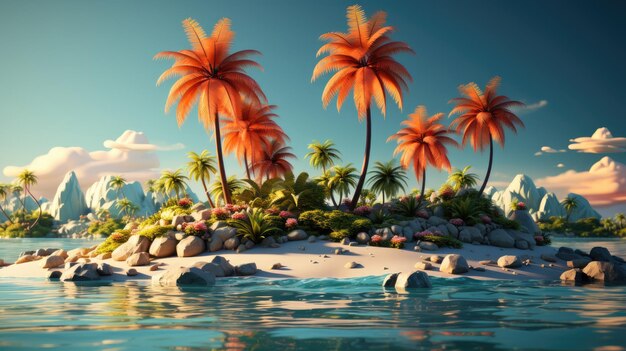 illustration 3d rendu 3d île tropicale