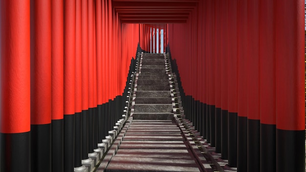 Illustration 3D Rendu 3D Tunnel de porte torii rouge
