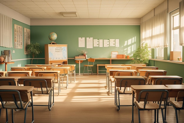 L'illustration 3D représente une salle de classe remplie