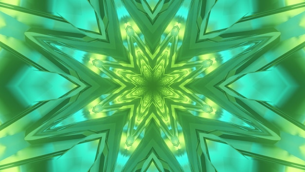 Illustration 3D de résumé lumineux du couloir kaléidoscopique avec néons verts et bleus