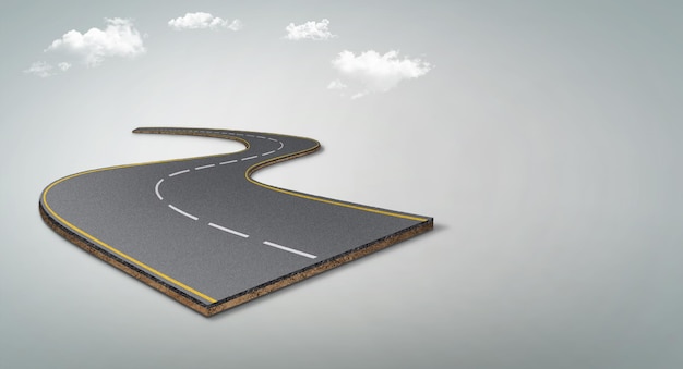 Illustration 3D d'une route réaliste isolée. flexion de la conception créative de la publicité sur les routes et les autoroutes.