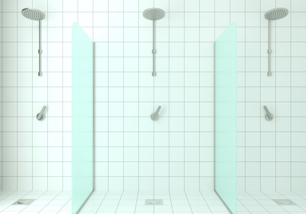 illustration 3D. Salle de douche moderne en verre. Finition de carreaux de céramique.