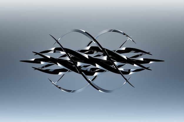 Illustration 3D d'une silhouette argentée Des lignes brillantes abstraites Un motif d'illusion Des formes abstraites isométriques Des formes colorées entrelacées