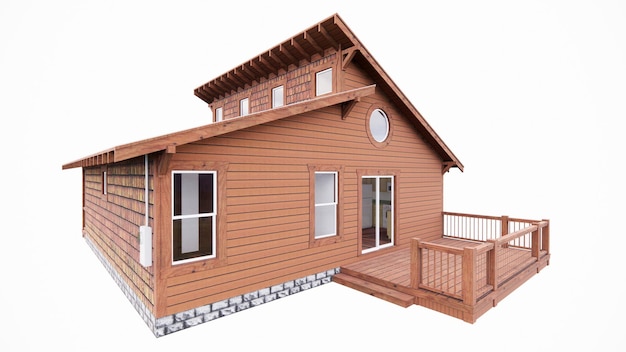 Photo illustration 3d d'une simple construction de maison en bois