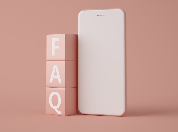 Illustration 3D. Smartphone avec FAQ texte.