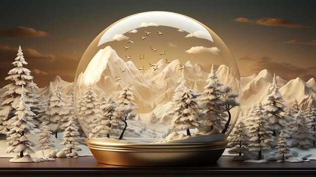 Illustration 3D de Snow Globe Serenity avec une couverture de neige blanche