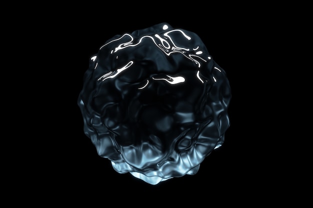 Illustration 3D d'une sphère de verre avec de nombreux visages, des cristaux se dispersent sur un fond noir. Sphère de boule de cyber