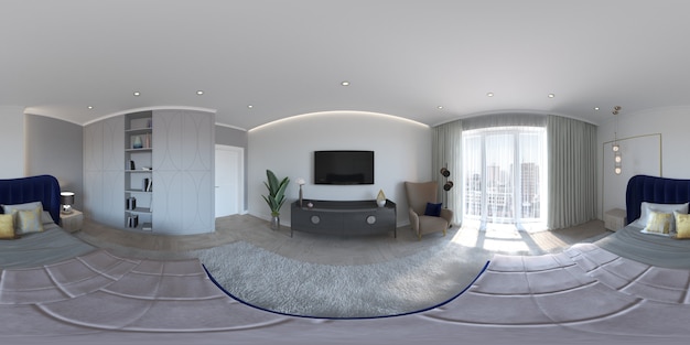 illustration 3d sphérique 360 degrés vr un panorama harmonieux du grand intérieur moderne et spacieux