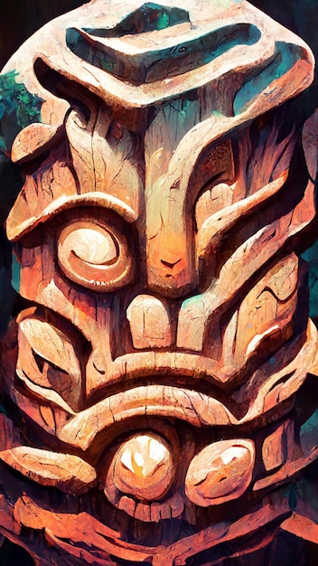 Illustration 3D de la stèle de la culture ancienne de style maya de la forêt
