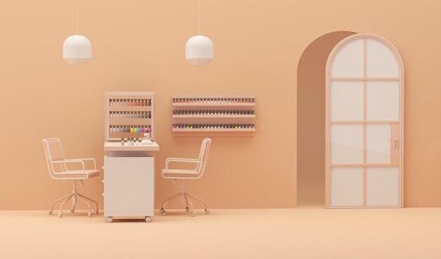 Photo illustration 3d d'un studio de beauté de luxe sur fond de peach fuzz